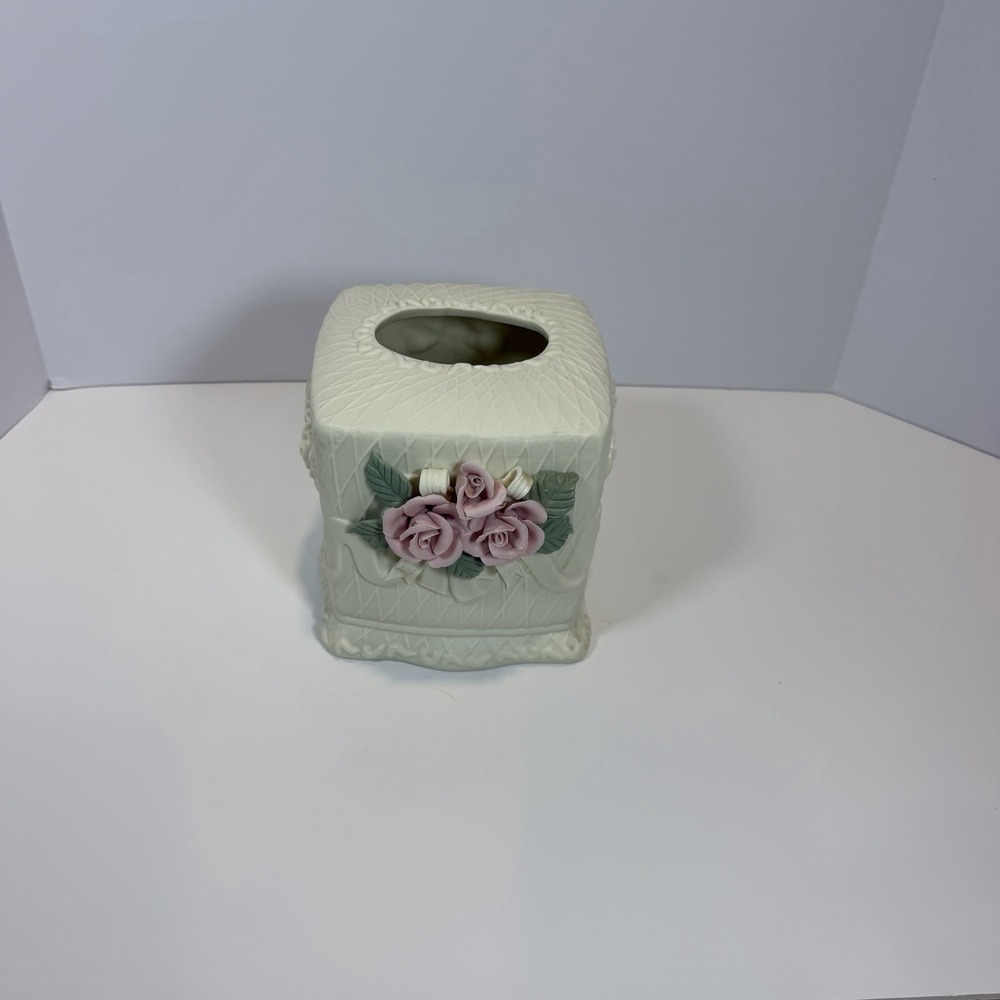 Ceramic Tissue Box Cover White, Square, 6x6x6 Inches